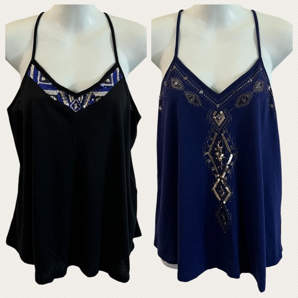 ✨5 For $15✨ Express Embellished Sequins Black and Blue Women's Tops Size S - Picture 1 of 16